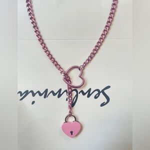 18K Pink Rhodium Heart O-Ring Slip Chain Punk Rock Gothic Cuban Chain Necklace